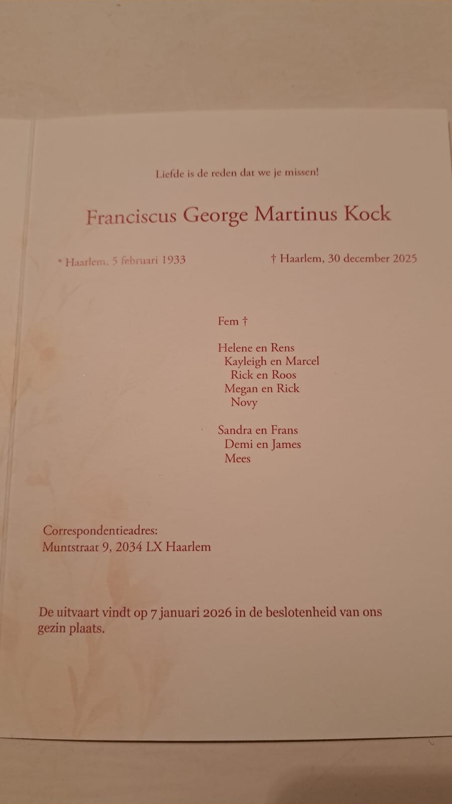 Frans Kock overleden